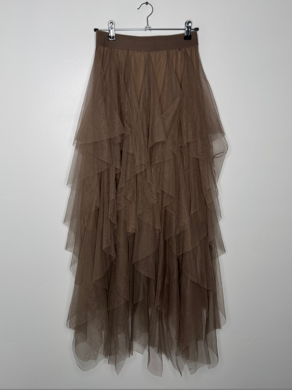 Easel Brown Layered Tulle Maxi Skirt Small